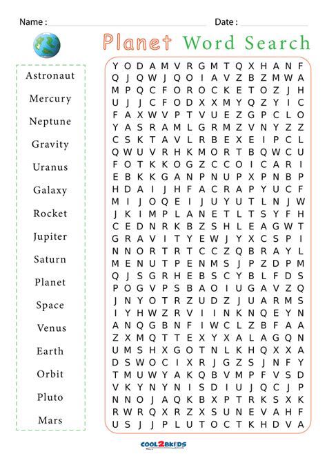 Planet Word Search Printable